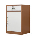 Beefy Metal Office Storage Cabinet with Adjustable Shelves and Lockable Drawer for Home Office, Brown with Steel Construction, Side View