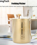 Gold 350Ml Stainless Steel Milk Frothing Cup With Clear Scale For Home Or Office Use Barista Grade Milk Frother Pitcher