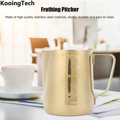 Gold 350Ml Stainless Steel Milk Frothing Cup With Clear Scale For Home Or Office Use Barista Grade Milk Frother Pitcher