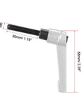M6 X 30mm Quick Release Toggle Clamps Featuring Killer Grip Ratchet Lever And Rattle Free Locking Bolt Three Piece Set Beefy Steel Knobs For Shop Benches And Rapid Clamping Tasks Silver Tone side view with mounted lever and bolt dimensions.
