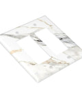 Modern Abstract Wall Switch Covers With Hella Sleek Gray And Gold Marble Finish On Super Solid Plastic 2 Gang Double Rocker Faceplates.