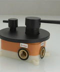 Matte Black Bathtub Faucet With Handheld Shower Sprayer showing brass valve body with dual handle controls