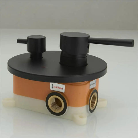 Matte Black Bathtub Faucet With Handheld Shower Sprayer showing brass valve body with dual handle controls