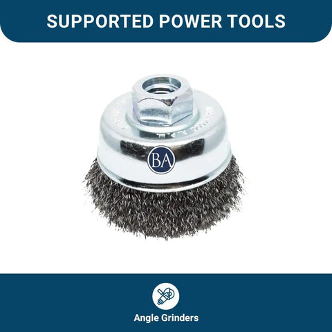 Top Shelf Carbon Steel Mounted Crimped Wire Cup Brush 2-3/4 Inch for Angle Grinder, suitable for rust and paint stripping.