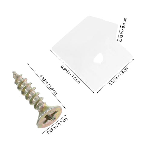 Space Saver 50 Pcs Drawer Support Wedges With Screws For Kitchen Cabinets And Office Desks showing dimensions of wedge and screw.