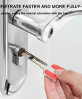 Inserting key into lock with All Season Graphite Lock Lubricant With Smart Straw Spray For Stuck Locks Sliding Doors And Garage Doors