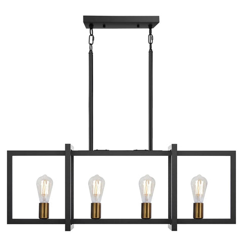 Modern Island Kitchen Pendant Light With Four Adjustable Sockets, Vintage Black And Bronze Ceiling Fixture For Dining Room Cafe Bar, Height Adjustable Hanging Pendant Lights