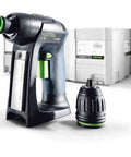 Badass Bare Cordless Power Drill Featuring Centrotec Quick Change System And Angle Attachment showing compact design and chuck.