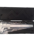 Alloy Scale 150MM Vernier Caliper in protective case, showcasing the caliper's sleek alloy design and measurement capabilities.