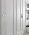 Crystal Glass Decorative Knobs With Plate Drawer Pulls Handles 5 Pack Small Silver installed on white wardrobe doors