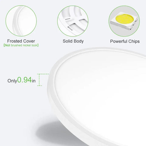 Close-up of Ultra Slim 24 Inch LED Flush Mount Ceiling Light showing frosted cover, solid body, and powerful chips structure.
