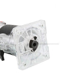 Close-up of Palm Router Electric Hand Trimmer for Woodworking and Laminate Edges, 110V 800W, with transparent guide and aluminum base.