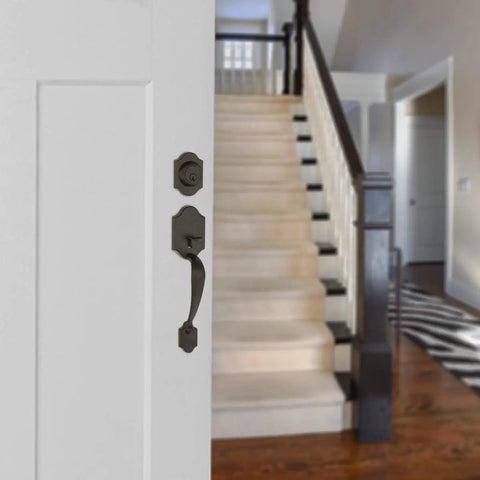 Exterior Door Handle Set With Knob And Deadbolt Matte Black For Your Front Door Easy Install With Adjustable Latch Two And Three