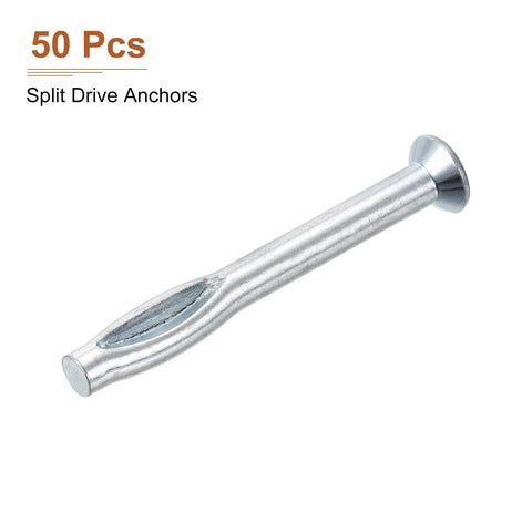 Split Drive Concrete Anchors 1/4 Inch By 2-1/2 Inch 50 Pack Carbon Steel Hammer Drive Anchors For Concrete And Drywall Silver Finish