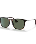 RB4187 Chris Square Sunglasses Unisex 54 mm Light Havana Frame With Dark Green Lenses UV 100 Percent Protection on white background.