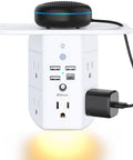 Wall Outlet Extender With Shelf And Night Light Surge Protector And Wall Mount Power Strip Featuring 5 AC Outlets 3 USB A Ports 1 USB C Port
