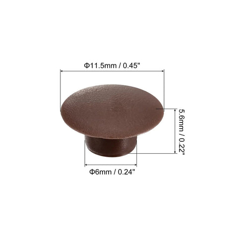 100 Pack Plastic Snap In Screw Hole Plugs 6mm Diameter Flush Shelf Button Caps For Furniture Cabinet Cupboard Dark Brown Durable