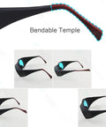 Bendable temple design of Premium Infrared Laser Safety Glasses featuring black and brown frames for durability.
