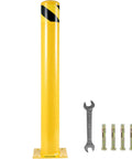 Rock Solid Steel Safety Bollard 42 Inch Tall 4.5 Inch Diameter Yellow Powder Coat Impact Resistant Traffic Guard With Anchor Bolts Built Tough For Driveways Parking Lots And Business Gates Easy Install next to installation tools.