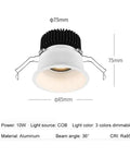 Smooth 10W Dimmable Cob Led Spotlight 12 Pack, Tough Anti Glare Recessed Downlight For House Or Commercial Space, Cri90 Plus Natural White Ceiling Light with aluminum housing.