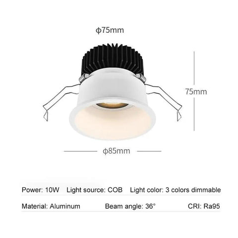 Smooth 10W Dimmable Cob Led Spotlight 12 Pack, Tough Anti Glare Recessed Downlight For House Or Commercial Space, Cri90 Plus Natural White Ceiling Light with aluminum housing.