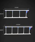 Foldable Bed Rail For Elderly And Adults, No-Fuss Assembly Safety Guard For Beds, shown in two size measurements, white aluminum