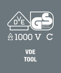 VDE certification and safety symbols for Kraftform Kompakt VDE Changeable Blade Set With 18 Interchangeable Blades.