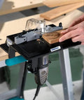 Portable Rotary Tool Shaper And Router Table Attachment For Woodworking in use, converting tool into bench mount precision shaper