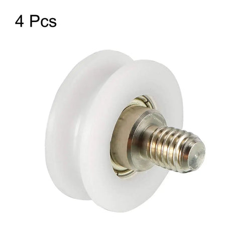 Bearing Roller With Threaded Rod Kit For Sliding Doors 22x8mm Nylon Wheel M6 Thread U Groove Track Guide White Pack Of 4 Quiet Smooth Sliding DIY Accessory, 4 pcs