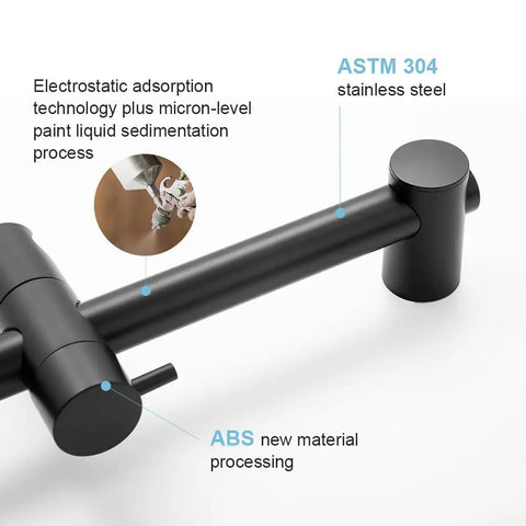 Shower Slide Bar 28 Inch Adjustable Distance From 19 To 27 Inches With 360 Degree Rotating Handheld Shower Head Holder Wall Mounted Matte Black Bathroom Upgrade showcasing ASTM 304 stainless steel and ABS material processing.