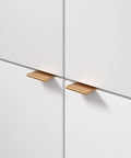 1-Inch Center-To-Center Satin Gold Modern Cabinet And Drawer Edge Pull Handle for Kitchen, Bathroom, and Furniture installed view