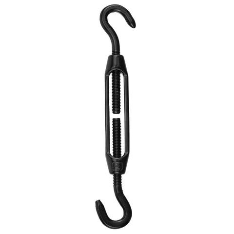 Stainless Steel Turnbuckle Set With Hooks M4 Black 4 Pack, Heavy Duty Wire Rope Tensioners shown in close-up with black finish