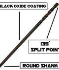 Extra Long Quarter Inch By Twelve Inch Aircraft Drill Bit Set M35 Cobalt Black Oxide 2 Pack Narwhal Pro Grade For Drilling Into Sheet Metal Stainless Steel Aluminum Wood Copper With 135 Degree Split Point, showing black oxide coating and round shank.