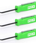 Mini Pocket Pry Bar Set of 3 With Pocket Clip in Green, About 4.4 Inch Length, durable iron and plastic pry tools on white background.