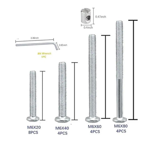20 Piece Crib Screws Hardware Replacement Kit With M6 Hex Socket Cap Screws In 20 40 60 80 Mm Barrel Nuts And Wrenches