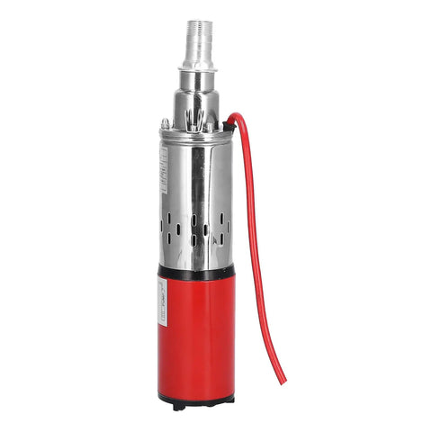 Hella Durable Stainless Steel Solar and DC 12V Submersible Sump Pump with red casing for clean water transfer.
