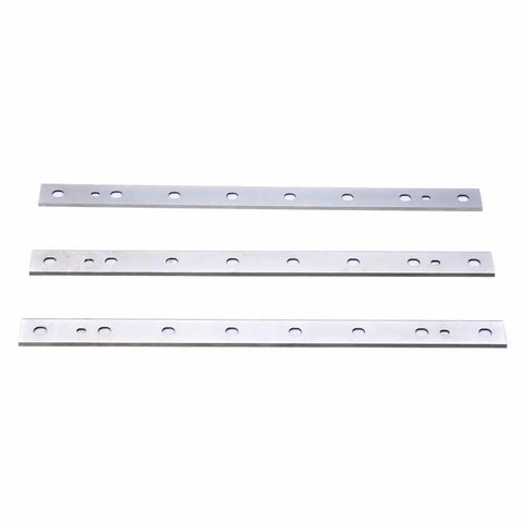 Three 12 and a half inch replacement planer blades for DW734 DW7342 in high speed steel with honed edges and holes for fitting