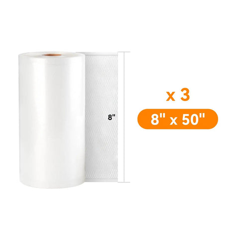 Three 8 Inch By 50 Foot Vacuum Sealer Rolls For Food Storage, Sous Vide And Meal Prep, Compatible With External And Chamber Sealers