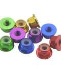Heavy Duty M4 Aluminum Nylon Lock Nuts 25 Pack Flange Self Locking Inserts in various colors for RC drone FPV builds and 1/10 scale cars.