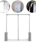 Adjustable Pull Down Closet Rod 35 to 48 Inches, Heavy Duty Aluminum Wardrobe Lift Rail With Smooth Glide, side mounted, shown with clothes