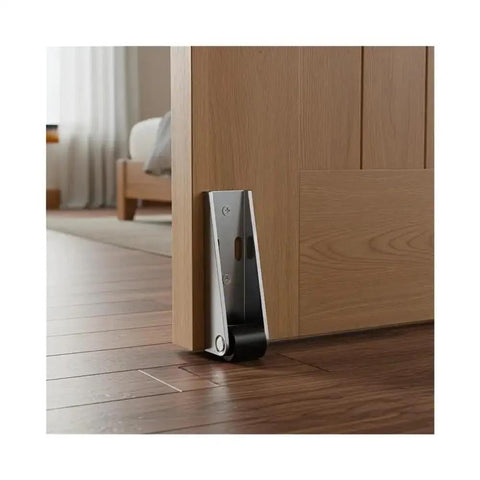 Heavy Duty 2 Pack Low Profile Anti Sag Gate Support Rollers With Sealed Ball Bearings installed on wooden door, providing support on hardwood floor.