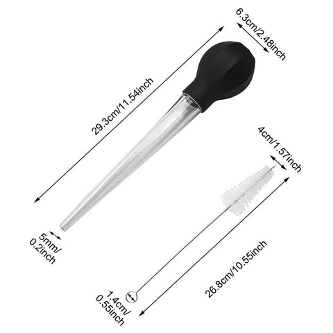 Game-Changing Silicone Turkey Baster With Cleaning Brush, 11.5 Inch syringe tool with dimensions