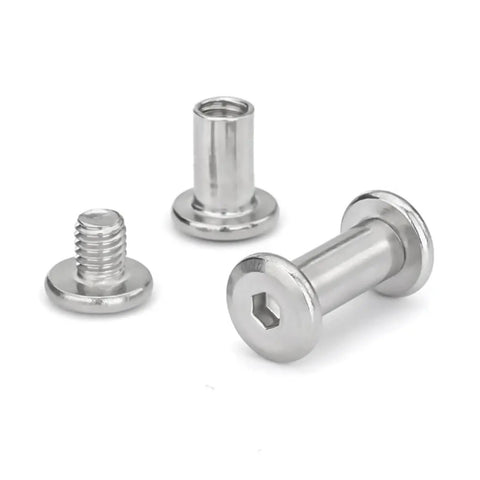 Dead Serious Hold M3 M4 M5 Binding Screws And Hex Head Barrel Nuts With Socket Cap Fastener Bolts Made From Kickbutt 304 Stainless Steel showing three stainless steel fasteners.