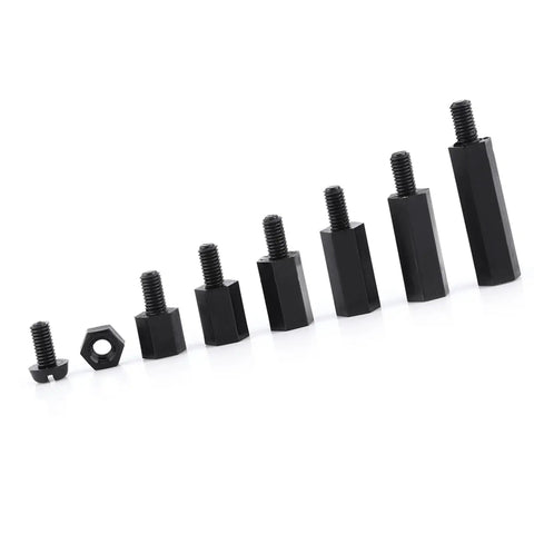 DIY Ready M2 Nylon Standoff Spacers Kit 250 Piece Assortment Hex Female Threaded Columns PA66 Insulated Non Conductive Spacers for PCB Boards and Electronics Projects, black