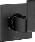 Square matte black shower diverter trim kit with single handle control, showcasing six-function shower diverter trim.