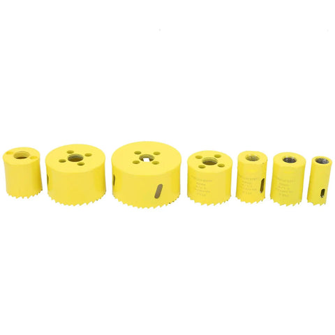 Premium M42 High Speed Steel Hole Saw Set With 13 Sizes And Wing Cutter Design For Fast Wood Metal Drill Work Includes Storage Case, 7 pieces shown