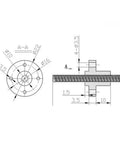 T8 Heavy Duty Lead Screw With Copper Nut For 3D Printers In Stainless Steel 8mm Thread 1mm Pitch 1mm Lead Lengths From 80mm To 500mm Drop In For Linear Motion Linear Guides And Motor Screw Applications. technical drawing of T8 lead screw with copper nut, 8mm stainless steel thread