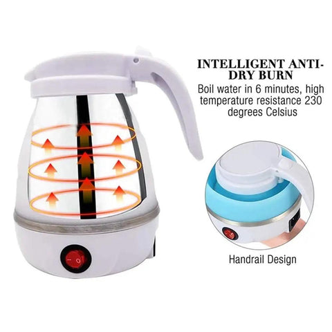 Travel Foldable Electric Kettle 0.6L 600ml Quick Boil In Four To Six Minutes For Coffee And Tea On The Go Collapsible Blue