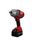 Milwaukee Battle Tested 18 Volt Cordless Impact Wrench with 1/2 inch friction ring drive, red body, for automotive tasks.