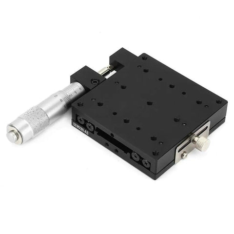 Kickass X Axis Linear Stage 80x80 mm with Micrometer Manual Translation for Precise Positioning, aluminum alloy, black anodized finish